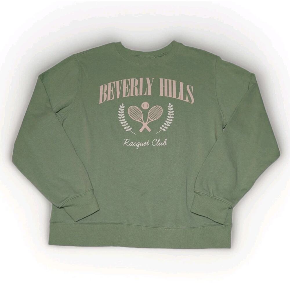 Mighty Fine Beverly Hills Racquet Club Womens Green Sweatshirt Tennis Preppy XL